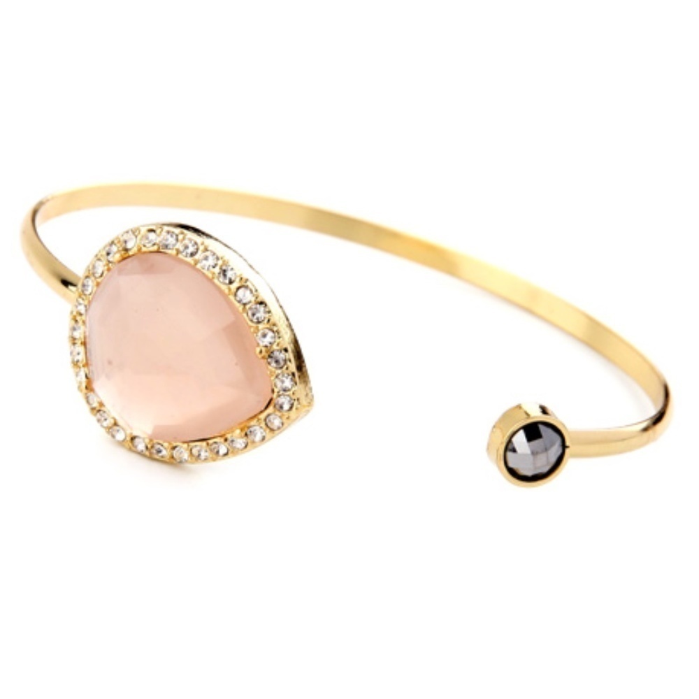 NWT Gold Crystal Open Bangle – Pink Faceted Stone Adjustable Bracelet – Elegant
